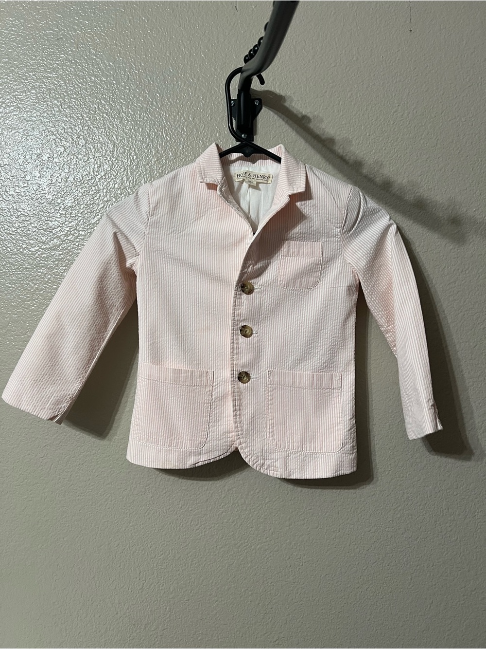 Hope&Henry Pink/White Seersucker Kids Blazer Sz-4